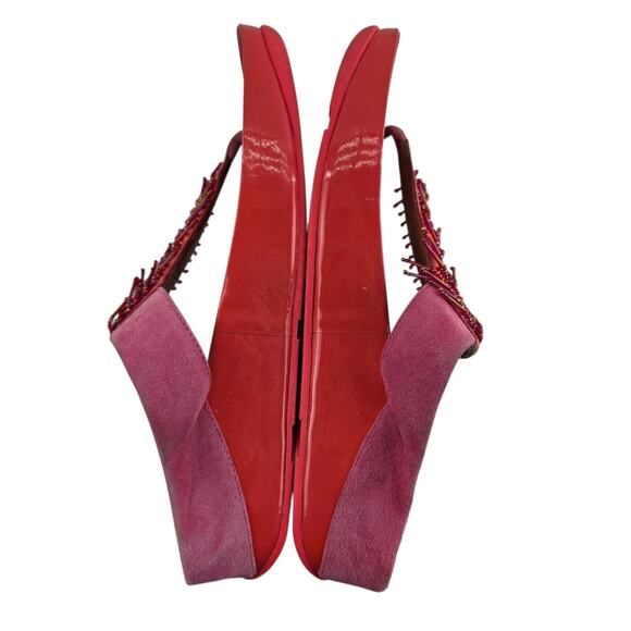 Fitflop Cha Cha Sandals Womens 11 Pink Suede Red Patent Beaded Thong Slip On - Picture 8 of 10